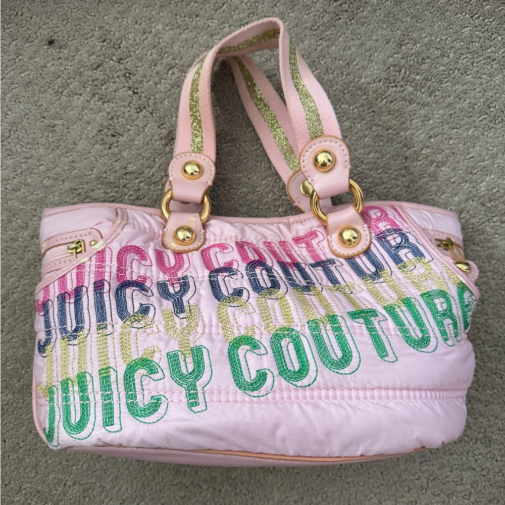 Juicy Couture Pink Quilted Shoulder Bag with Multicolor Logo
